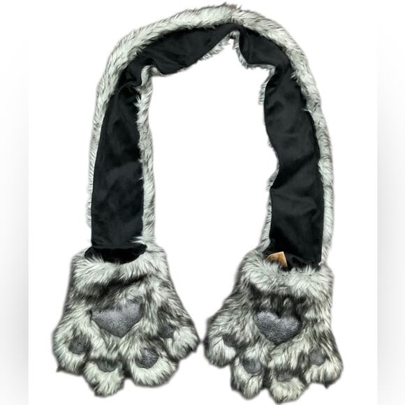 Scarf Paw hands Mittens Black and Gray Faux Fur Purchased at Disney - Picture 1 of 7
